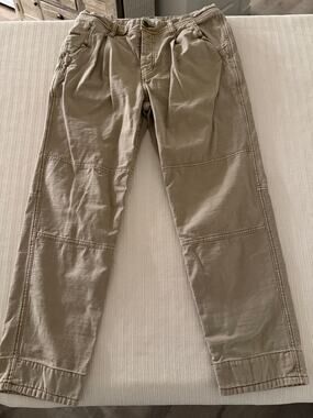 Free People Tan Utility Cargo Pants Pleated Knee Panel Straight Leg Size 29